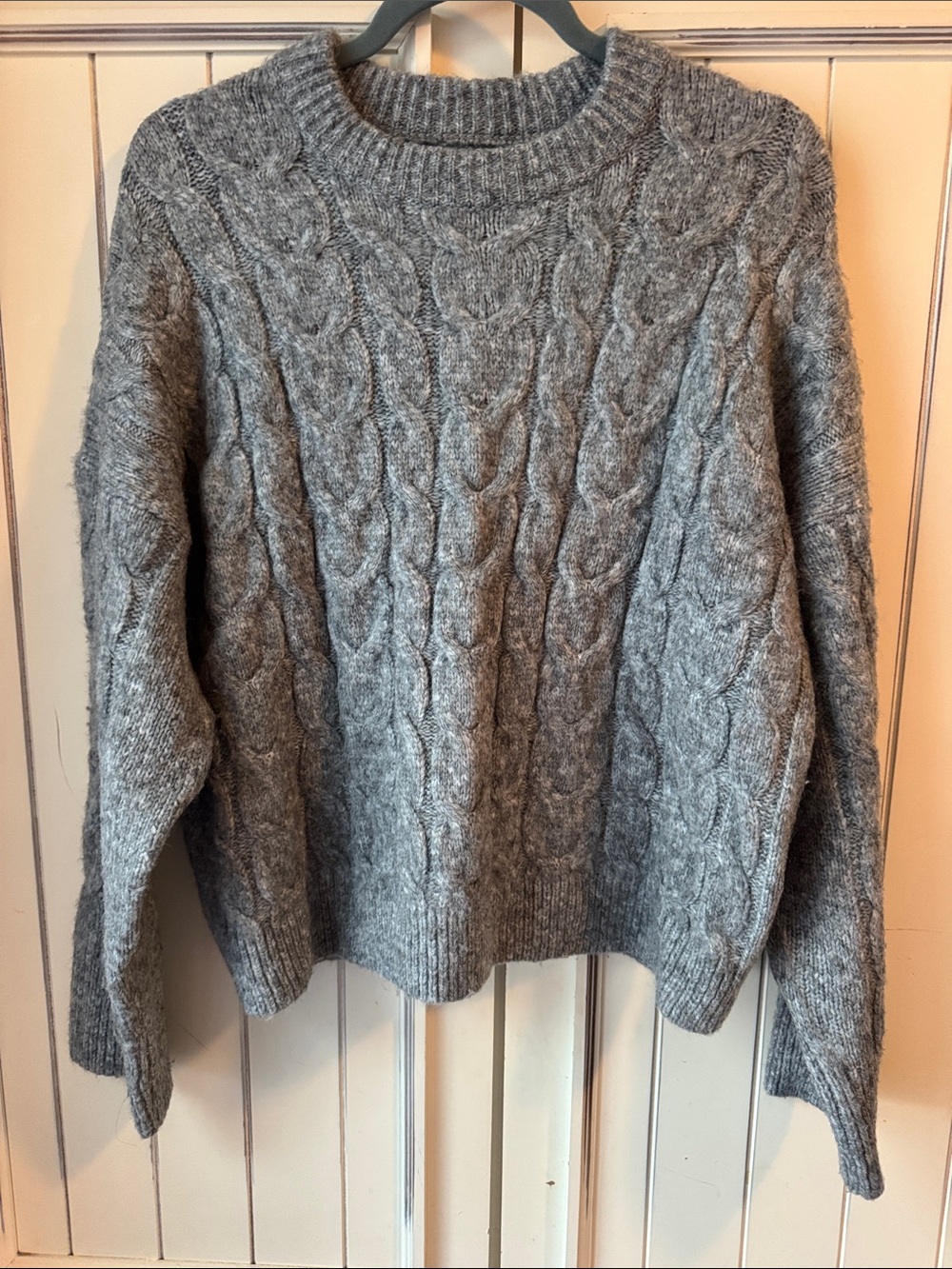 Abercrombie & Fitch Heather Gray Cable Crewneck Sweater